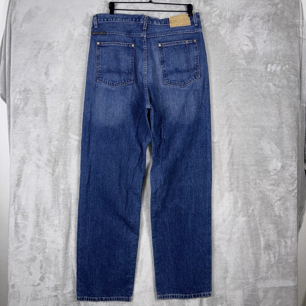 Nautica Jeans Co Mens 36x34 Blue Dark Wash Cotton Relaxed Baggy Denim - Picture 14 of 16